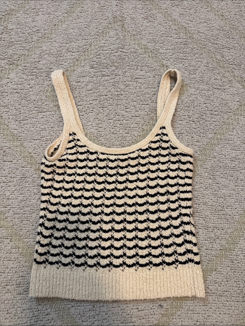 NWT Club Monaco Bouclé Stitch Knit Tank Top XS Black Cream Textured $128